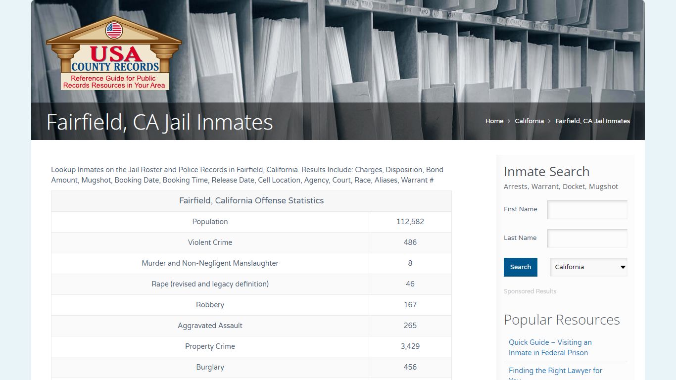 Fairfield, CA Jail Inmates | Name Search